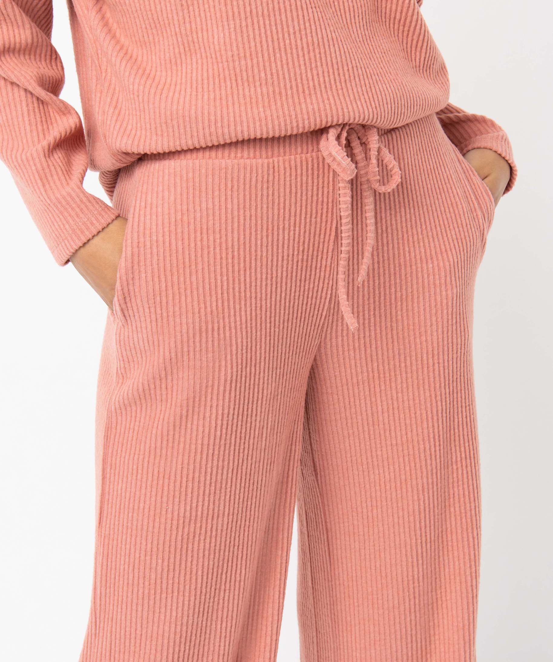 Bas de pyjama femme large en maille ctelée extra douce rose | GEMO