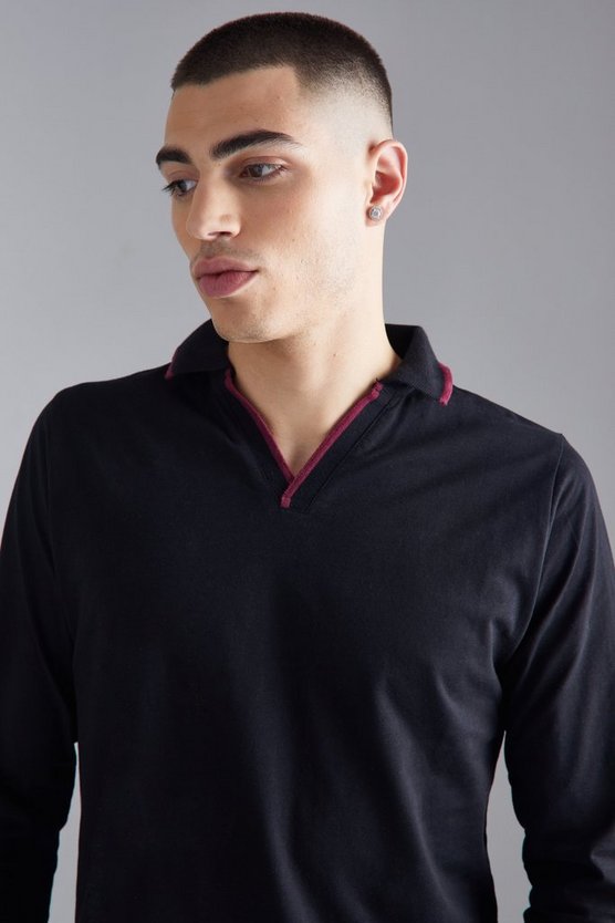 Langärmliges Poloshirt mit V-Ausschnitt