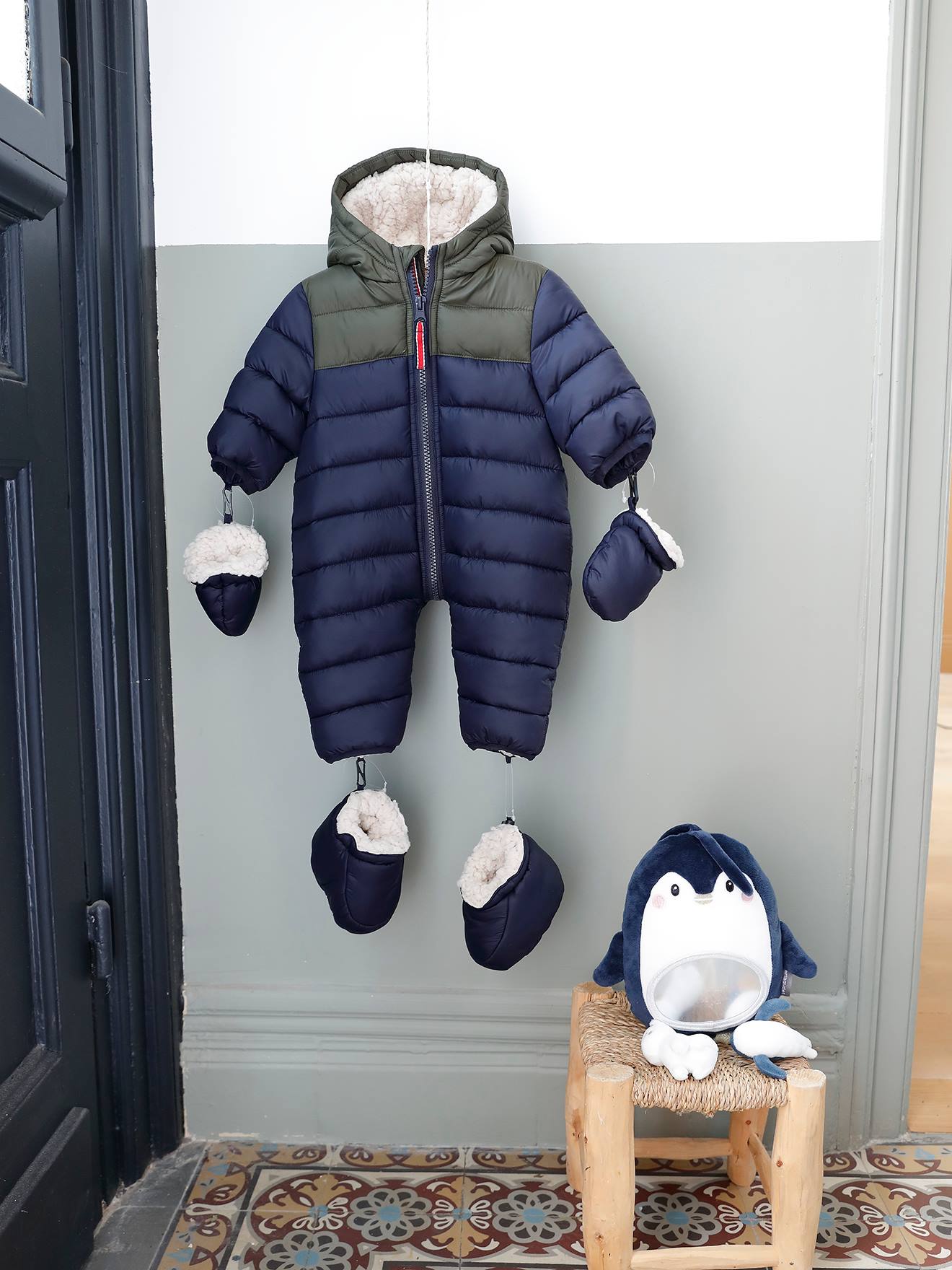 Combi-pilote bébé doublée et matelassée encre