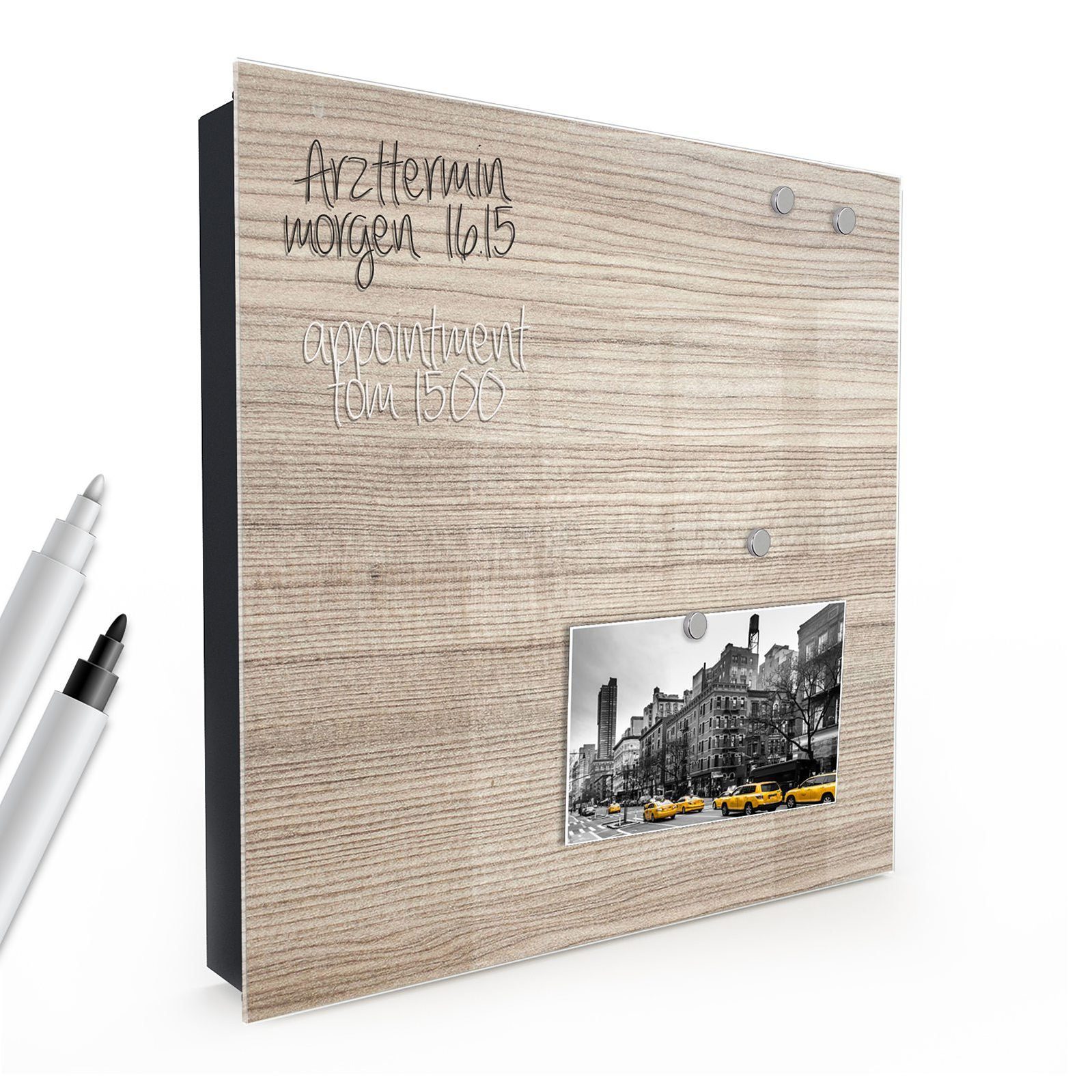 Primedeco Schlüsselkasten Magnetpinnwand und Memoboard mit Glasfront Motiv Holztextur (1 St)