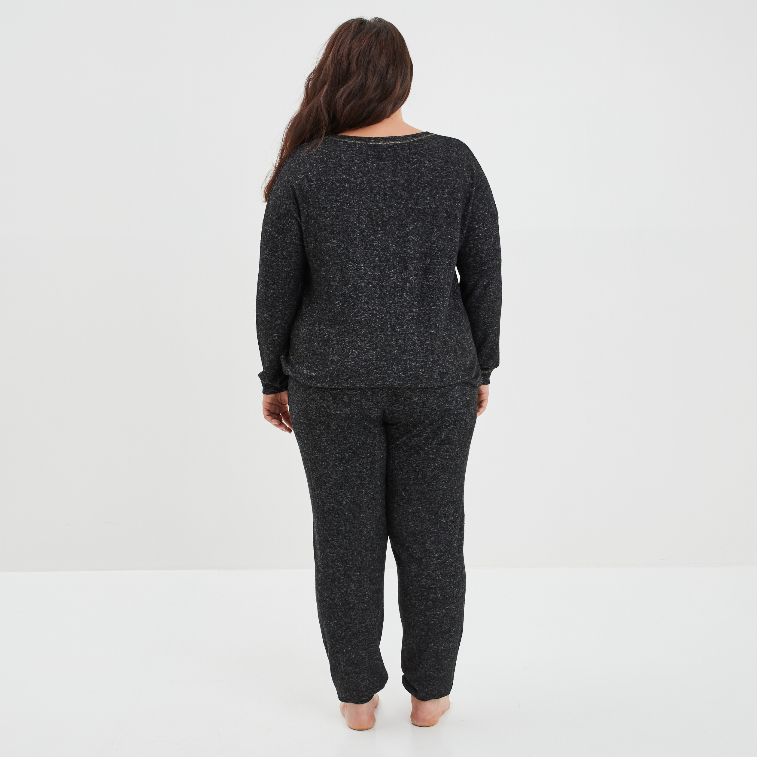 Ensemble pyjama pantalon 2 pièces noir femme grande taille | La Halle