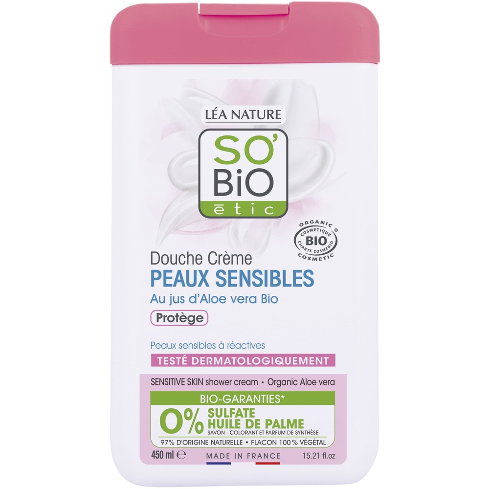 LÉA NATURE SO BiO étic Douche crème peaux sensibles, au jus d'Aloe vera bio, protège Douche crème