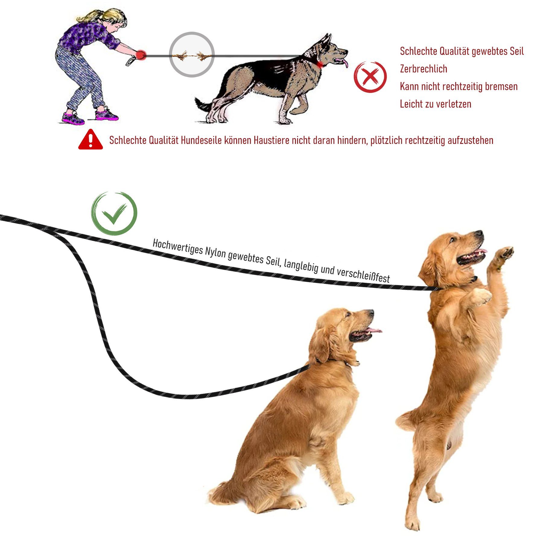 CALIYO Führleine Schleppleine für Hunde,5M 10M Starke Hundeleine mit Gepolsterter Griff, Nylon, Trainingsleine Laufleine für Welpen Kleine Mittlere Große Hunde