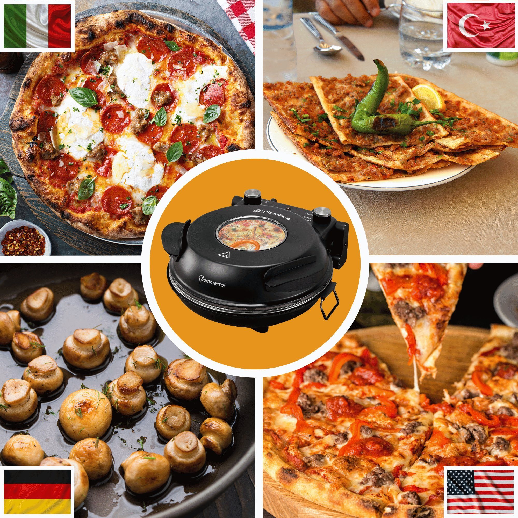 Sommertal Pizzaofen Sommertal PizzaProfi Pizzaofen, 32cm Pizzastein, mit Pfanneneinsatz, 2x Pizzaschieber, Pizzaschneider, Steinplatte