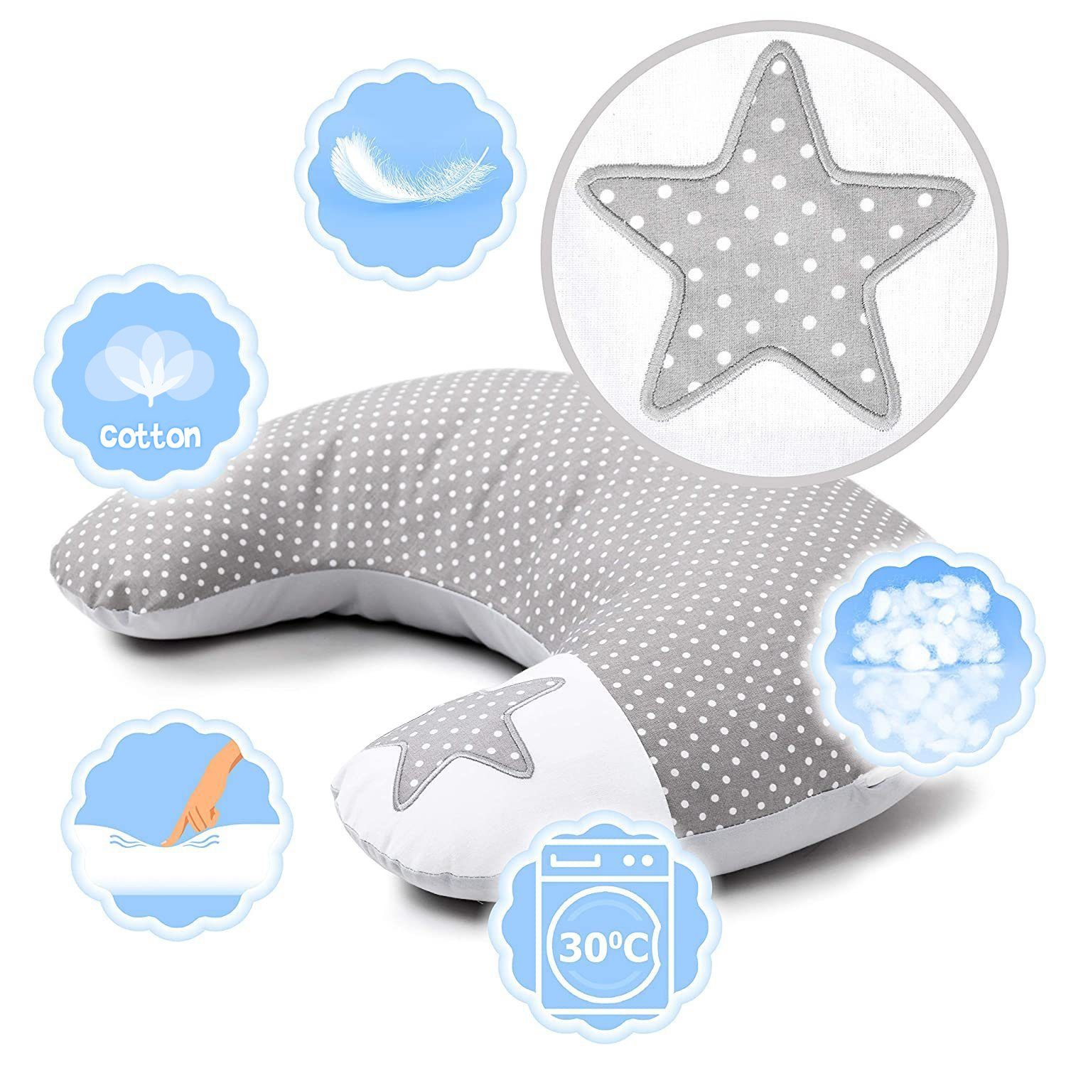 Amilian Stillkissen (Made in EU) mit Füllung inkl. Bezug (60x42 cm), Lagerungskissen, Seitenschläferkissen, Schwangerschaftskissen zum Schlafen, pregnancy pillow, mit hochwertiger Stickerei