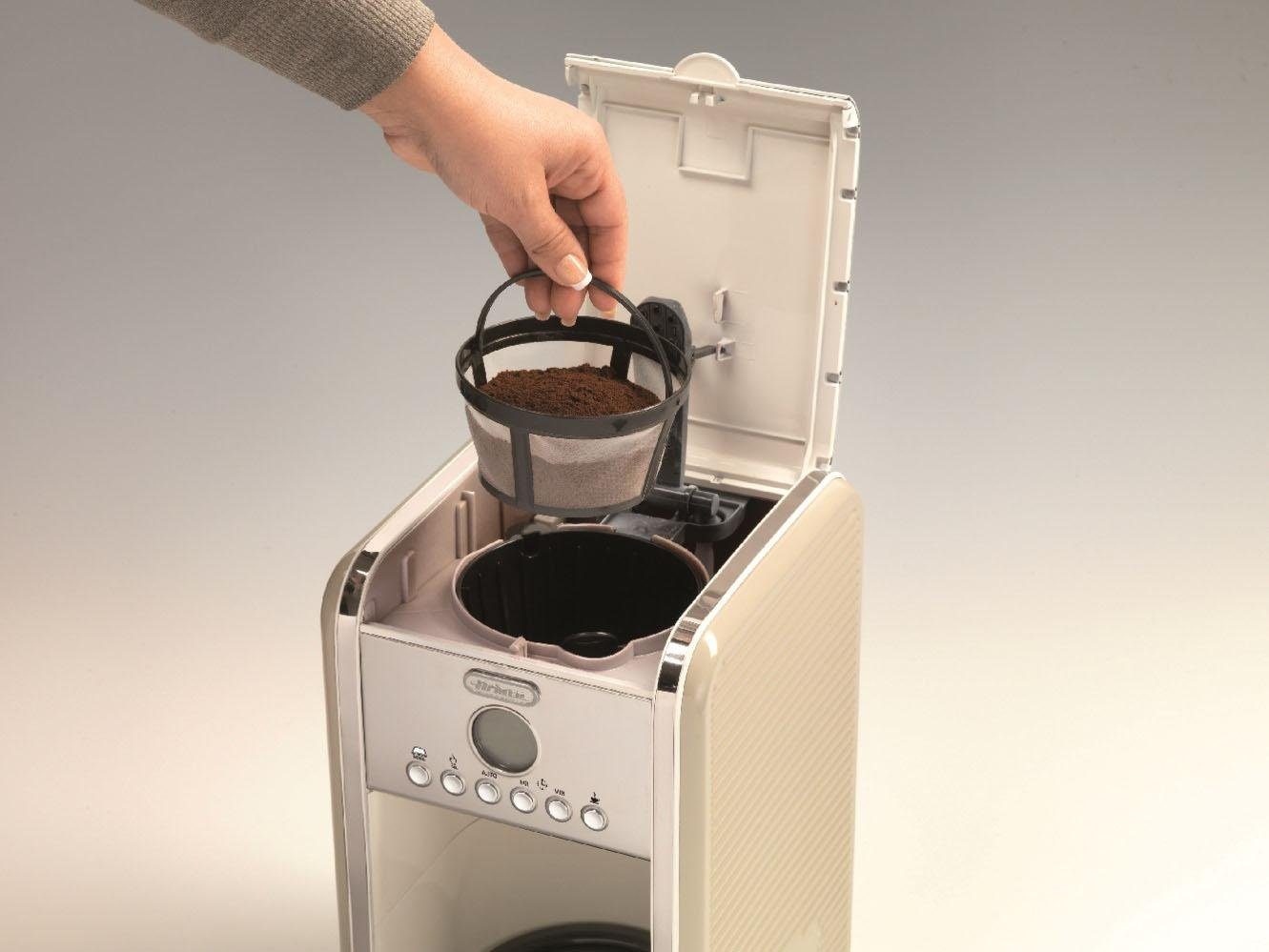 Ariete Filterkaffeemaschine Vintage 1342, cremefarben, 1,5l Kaffeekanne, Permanentfilter, Startzeit Kaffeezubereitung programmierbar
