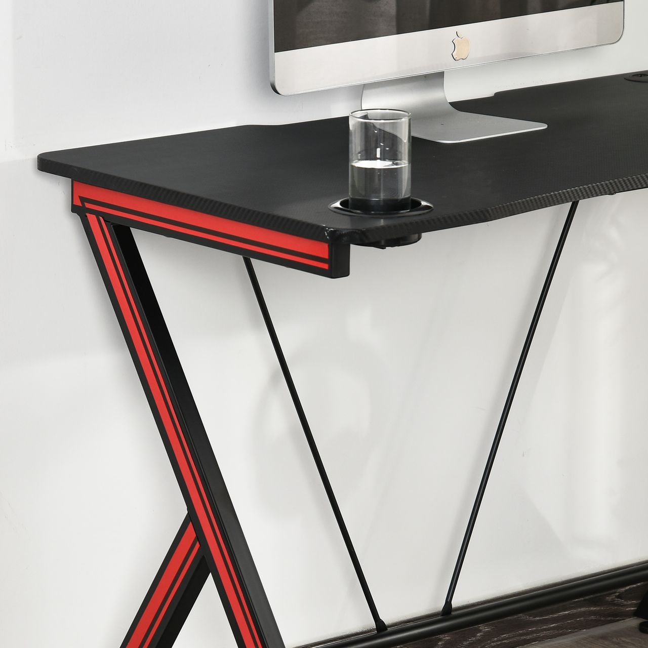 HOMCOM Gaming-Tisch Schreibtisch mit Kopfhörerhaken Getränkehalterung Computertisch Stahl   MDF Schwarz 105 x 55 x 75 cm