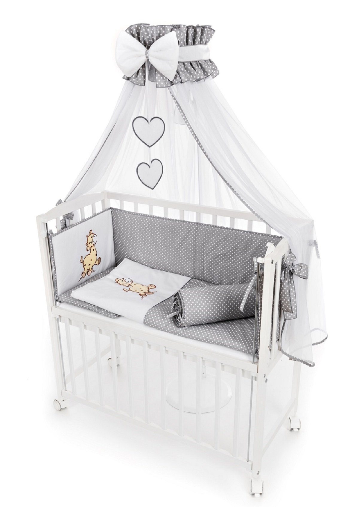 Babyhafen Beistellbett Babybett 90 × 40 cm Design Giraffe grau komplett Set, Komplettbett
