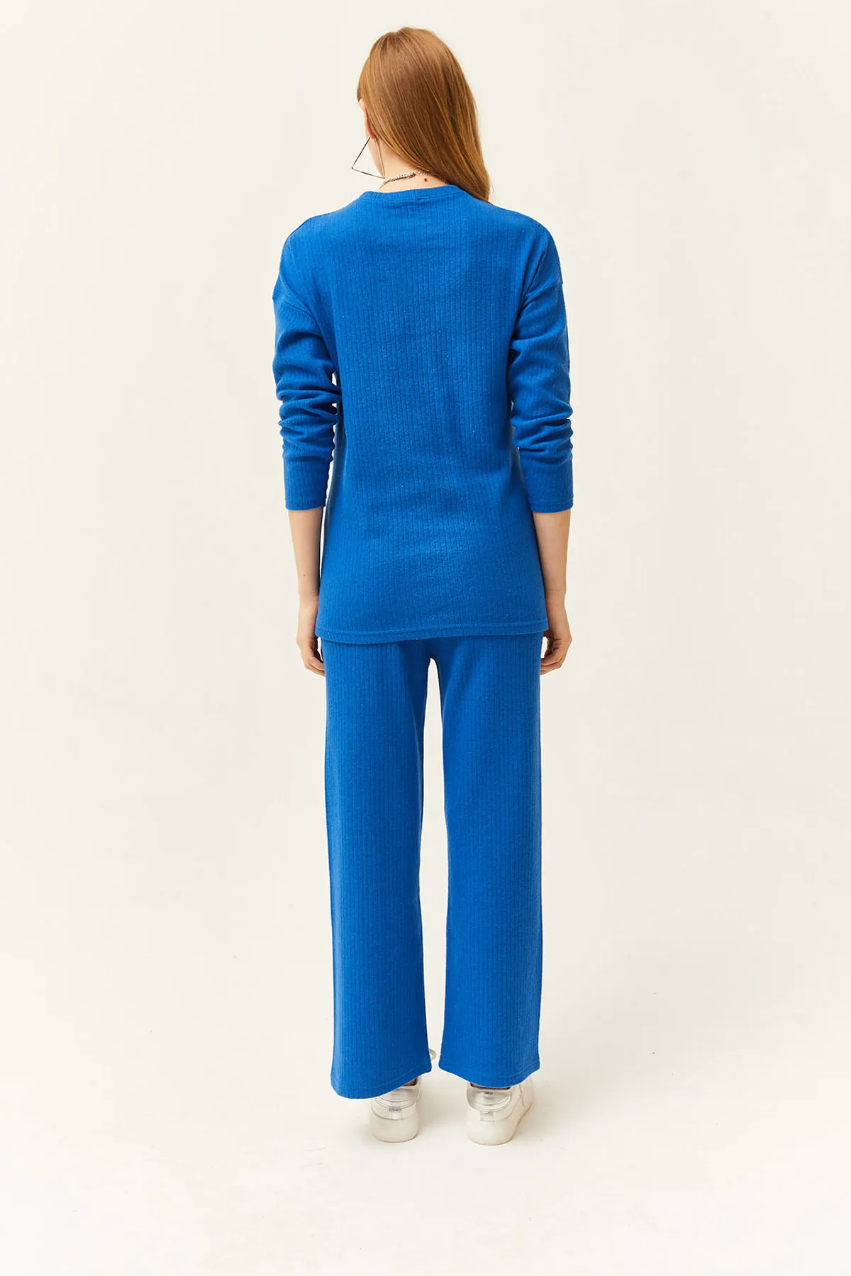 Olalook  Damen Saks Blau Unterteil Top Erhöhtes Geripptes Dickes Team TKM-19000242
