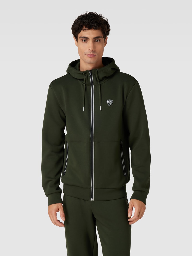 Sweatjacke mit Kontrastpaspeln in olivgrün
