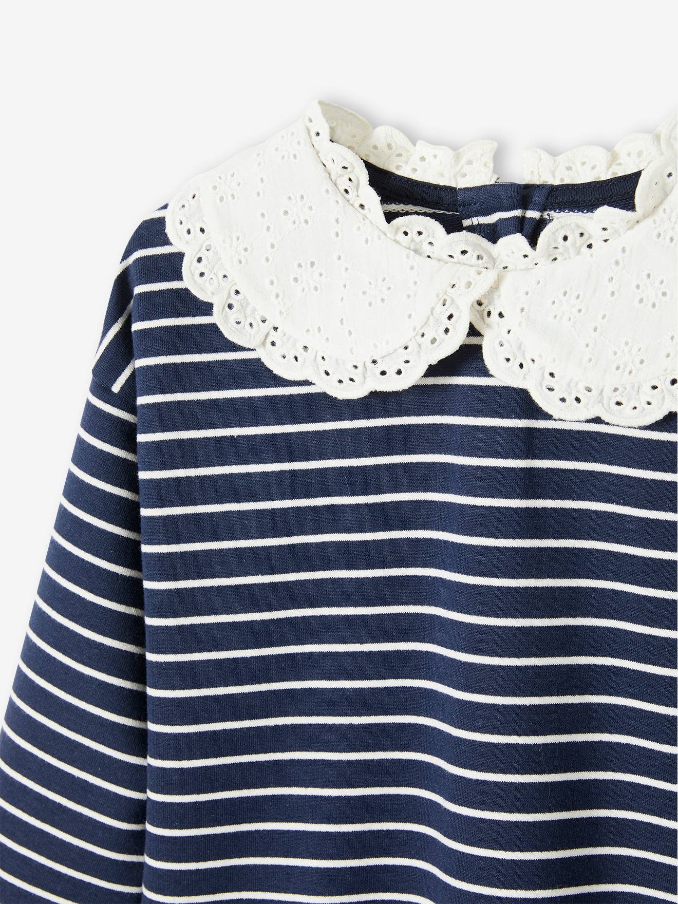 Robe marinière col Claudine fille encre rayé