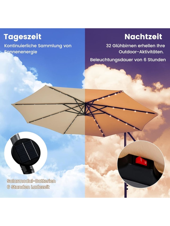 COSTWAY 300cm Ampelschirm mit LED & Sandsäcke in Beige günstig kaufen onesize
