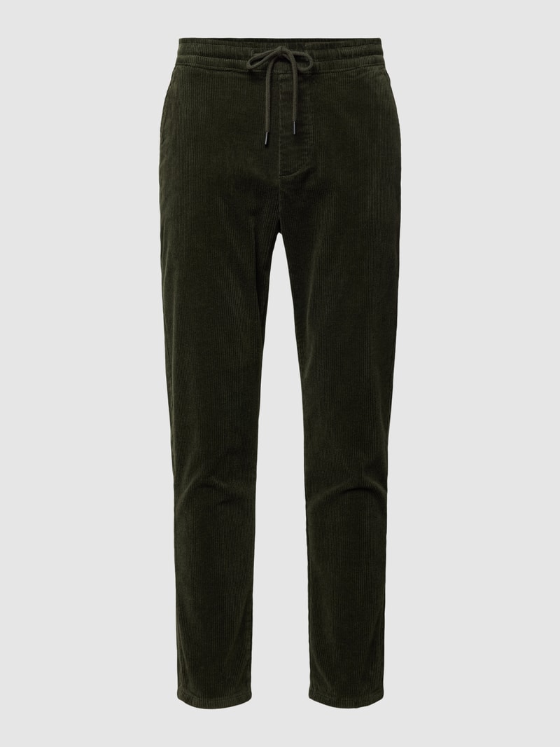 Cordhose mit Label-Detail Modell 'LINUS' in olivgrün