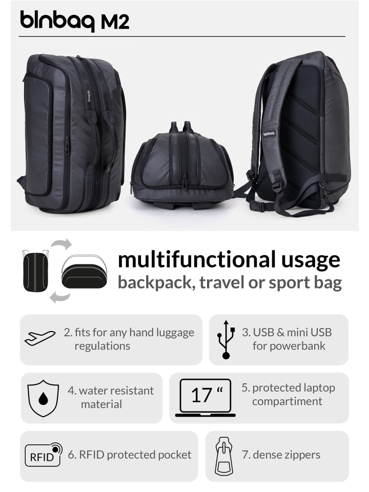 blnbag blnbag M2 – Reiserucksack mit Laptopfach in Black Anthrazit günstig kaufen onesize