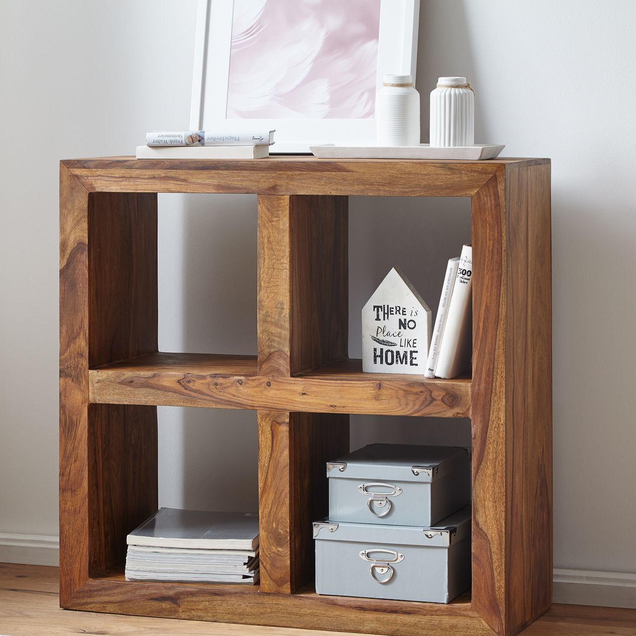 Wohnling Sheesham Standregal Massiv 82 cm mit 4 Böden Massivholz