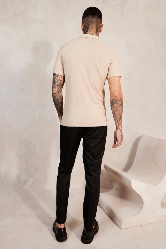 Kurzärmliges Muscle-Hemd in Knitteroptik