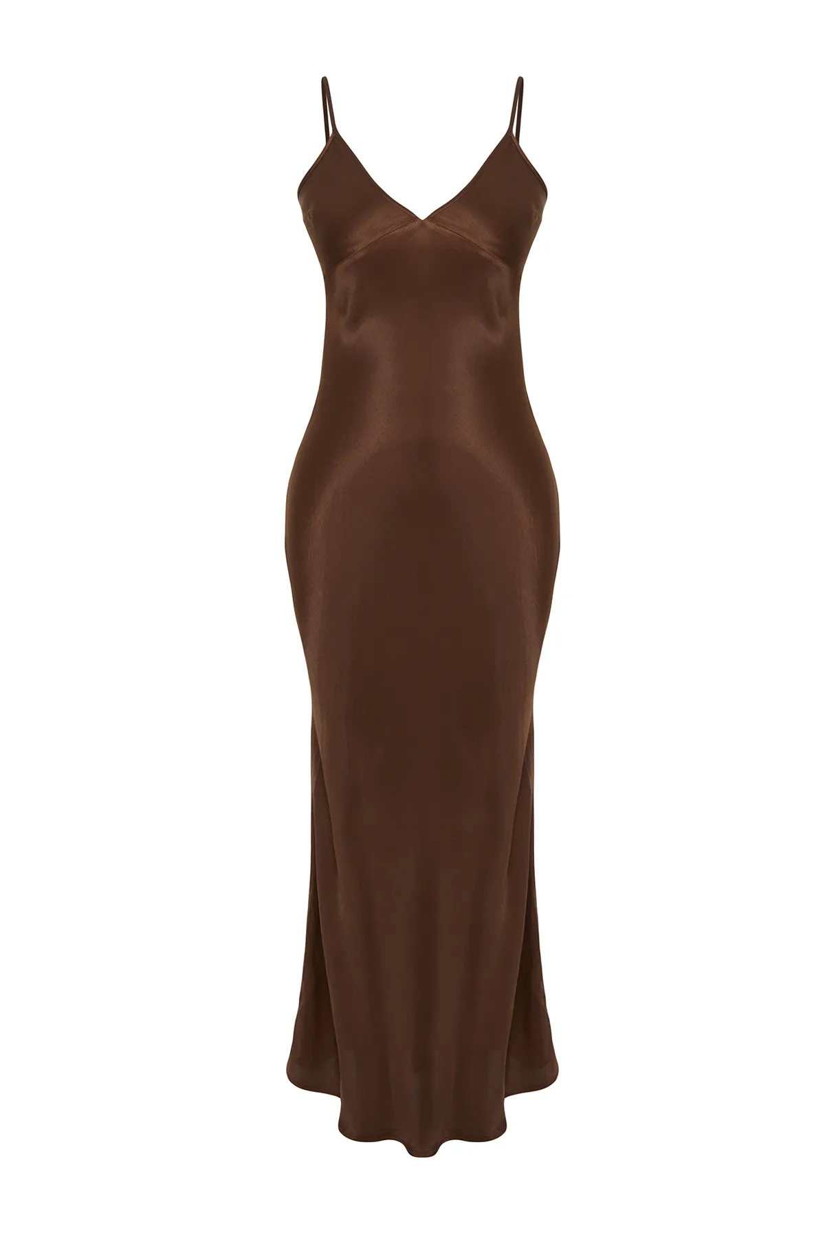 Trendyol Collection  Braunes, gerade geschnittenes Maxi-Webkleid mit Trägern TWOSS24EL00163