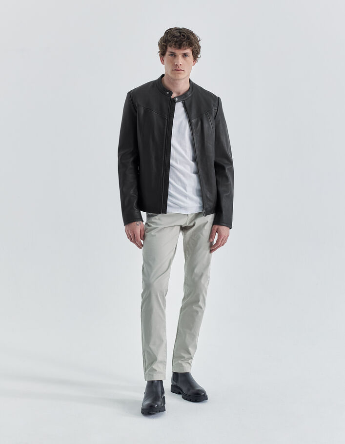 Blouson motard noir en cuir Homme