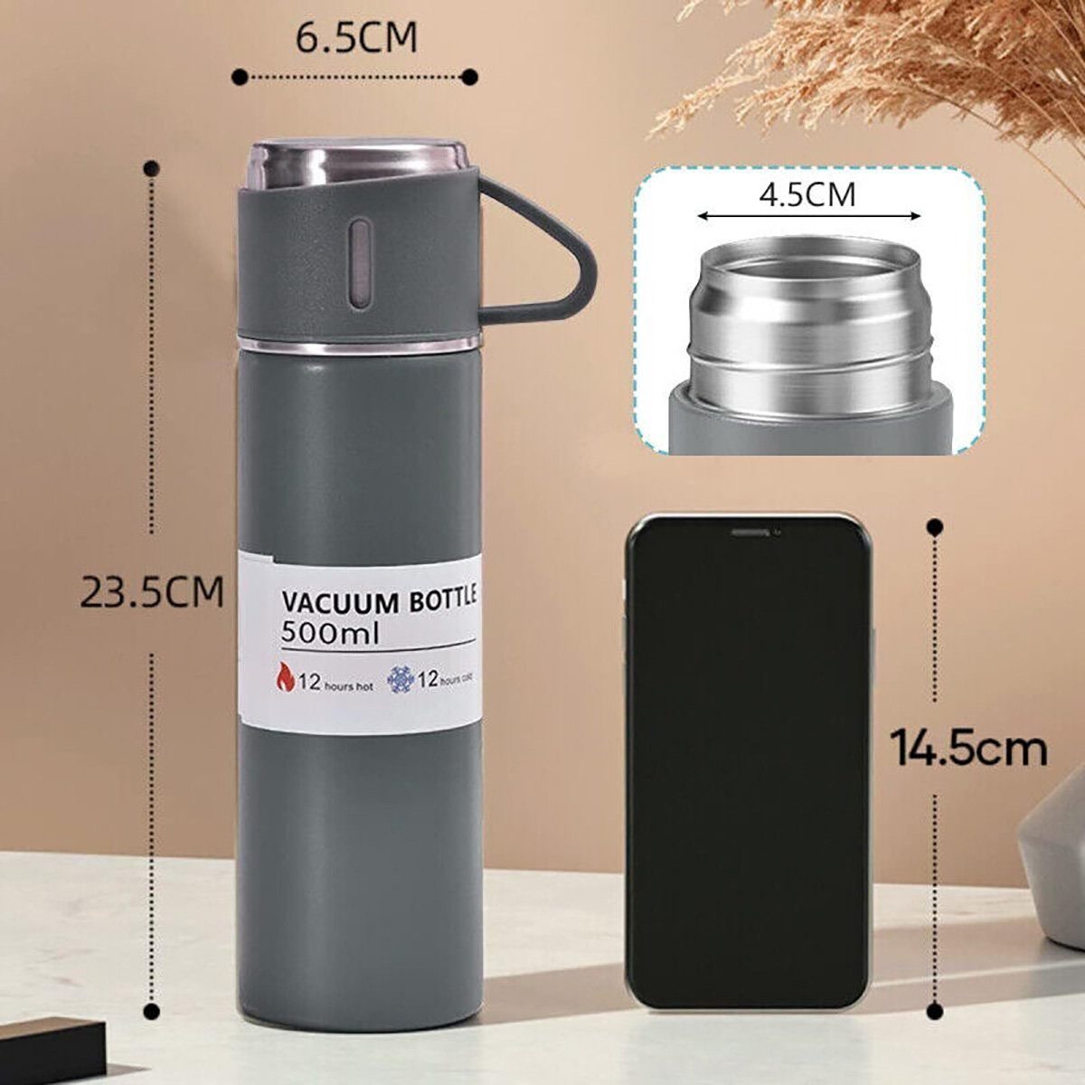 flowgoer Raumthermostat Vakuumisolierte Flasche, Edelstahl-Thermoflasche für Kaffee, Tee, Lang anhaltende Isolierung,Robust und sicher