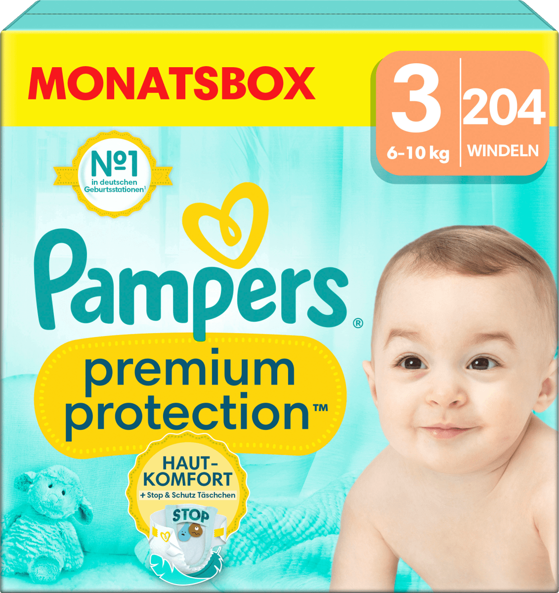 Windeln Premium Protection Gr. 3 Midi (6-10 kg), Monatsbox, 204 St