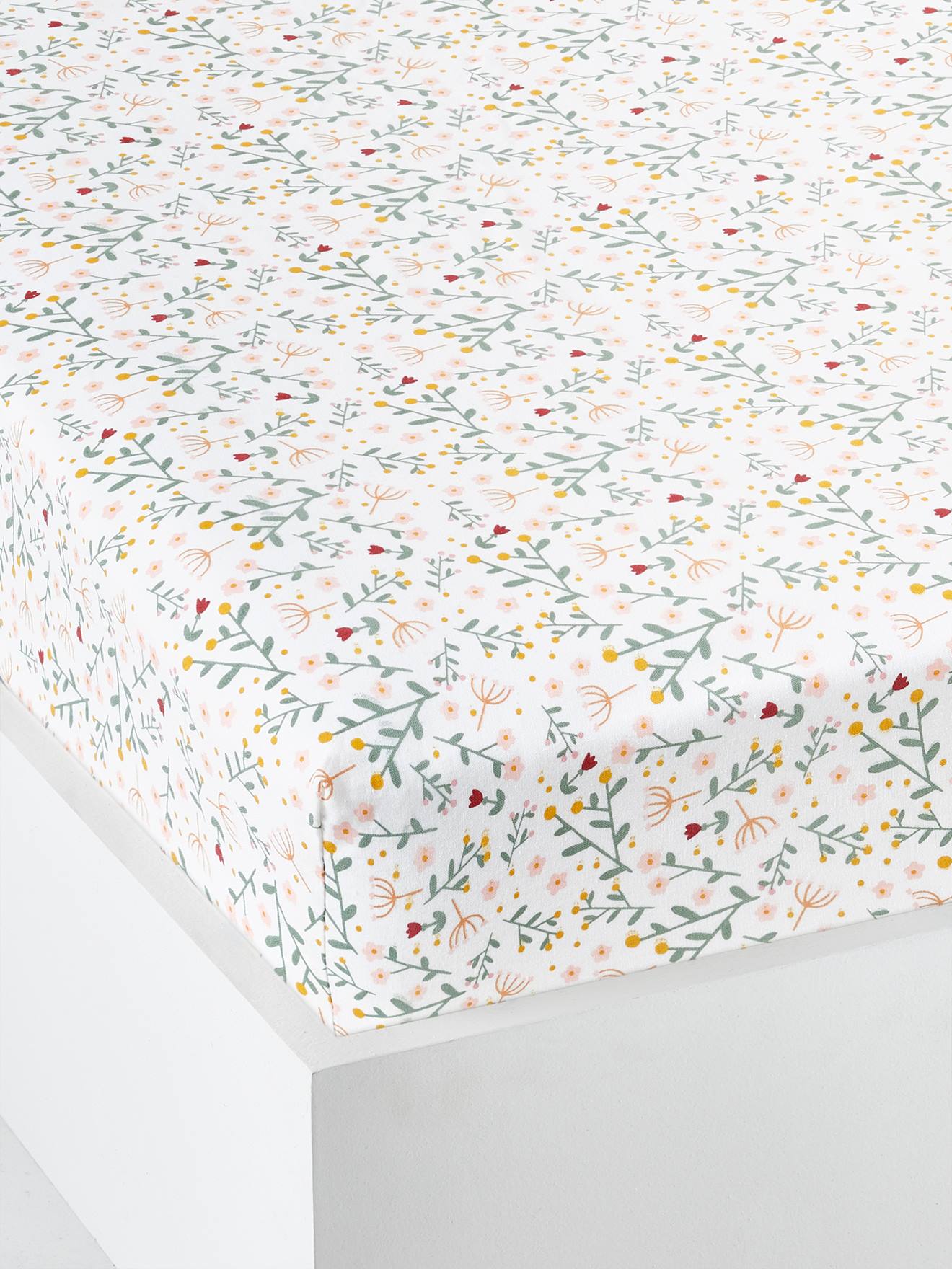 Drap-housse bébé FLEURETTES ecru / multico