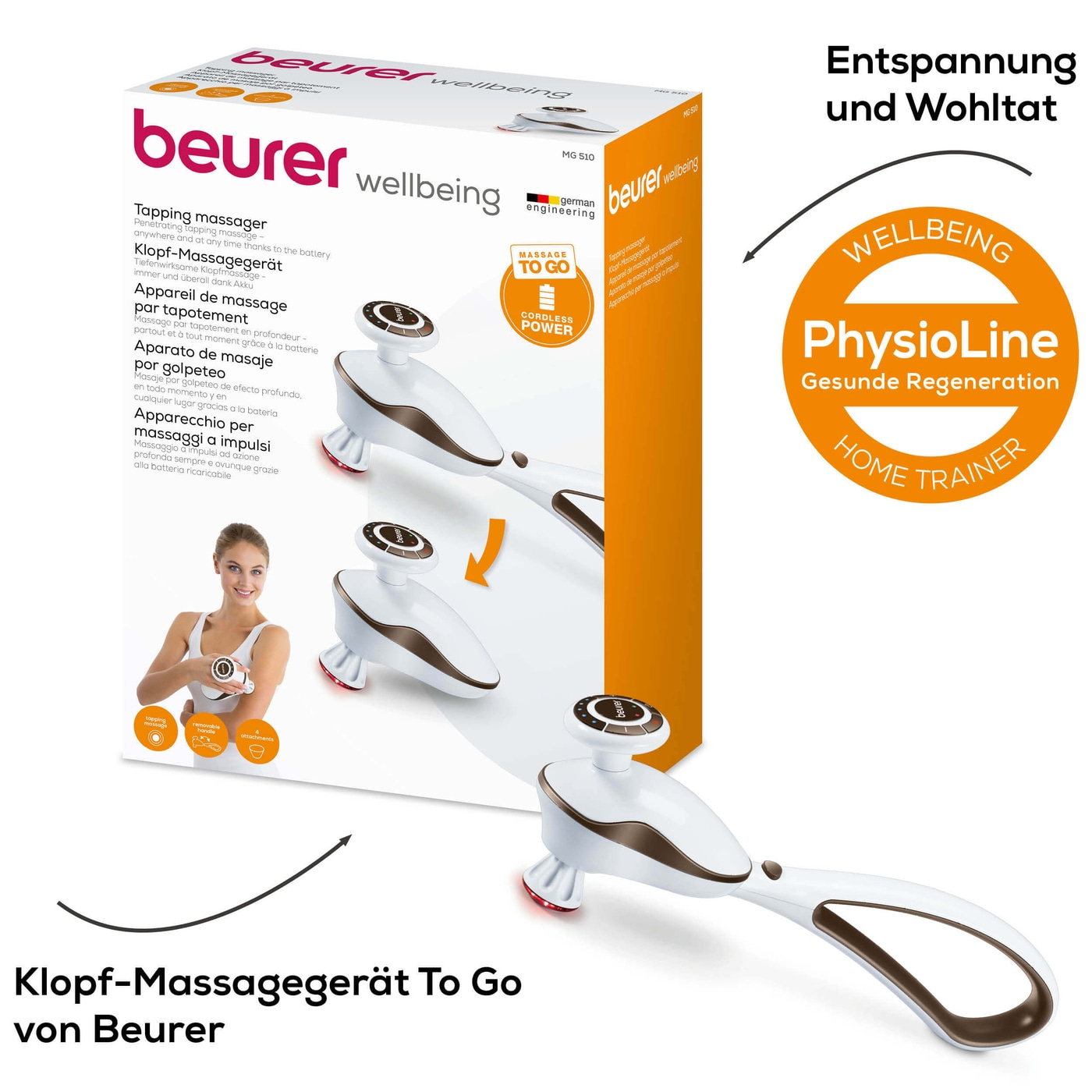 Beurer Klopf-Massagegerät - MG 510 To Go-Akkubetriebenes Klopf-Massagegerät zur Entspannung der Muskulatur & 4 Aufsätzen