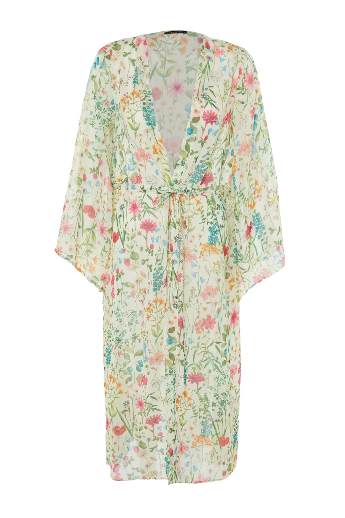 Trendyol Collection  Gewebter Maxi-Kimono und Kaftan mit Blumenmuster und Gürtel TBESS23KM00029