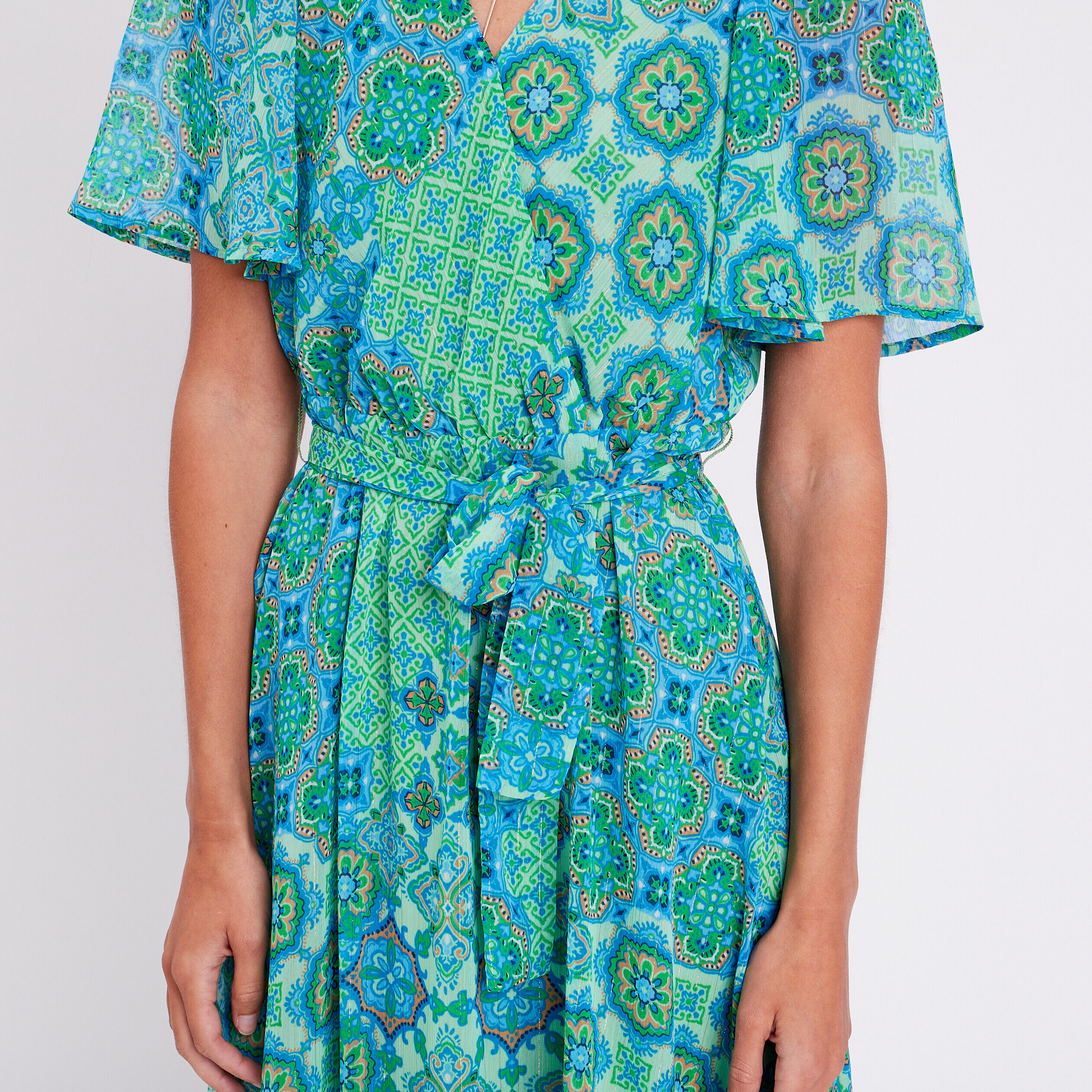 Robe longue évasée ceinturée vert femme | Cache Cache