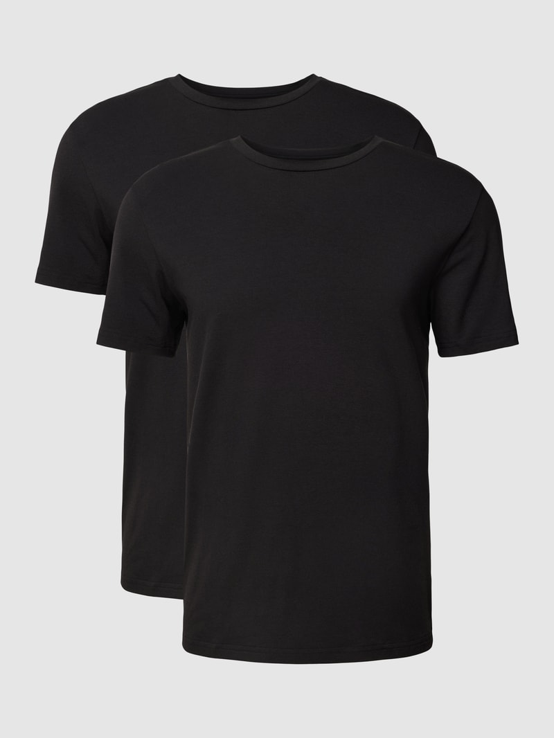 T-Shirt mit geripptem Rundhalsausschnitt im 2er-Pack in schwarz