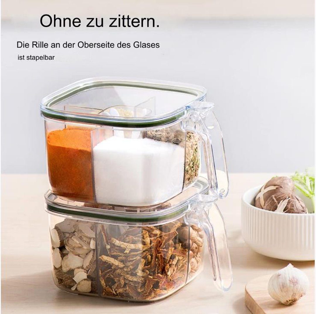 YANN Gewürzbehälter Transparente Gewürzbox, 4-fach versiegelte Gewürzbox mit Deckel, (Gewürzbox mit Deckel und Löffel, Küchengewürzbehälter), Kunststoff-Gewürzboxenset zur Aufbewahrung von Salz und Pfeffer.