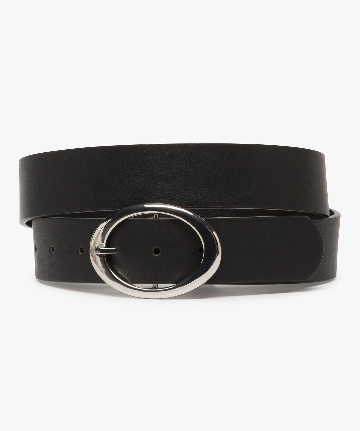 Ceinture femme avec grosse boucle ovale en métal brillant noir | GEMO