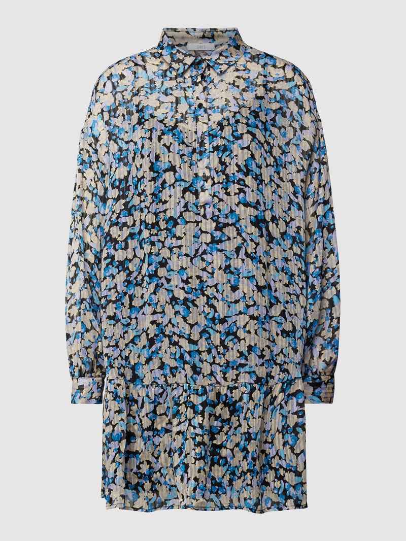 Minikleid mit Allover-Muster und kurzer Knopfleiste in royalblau