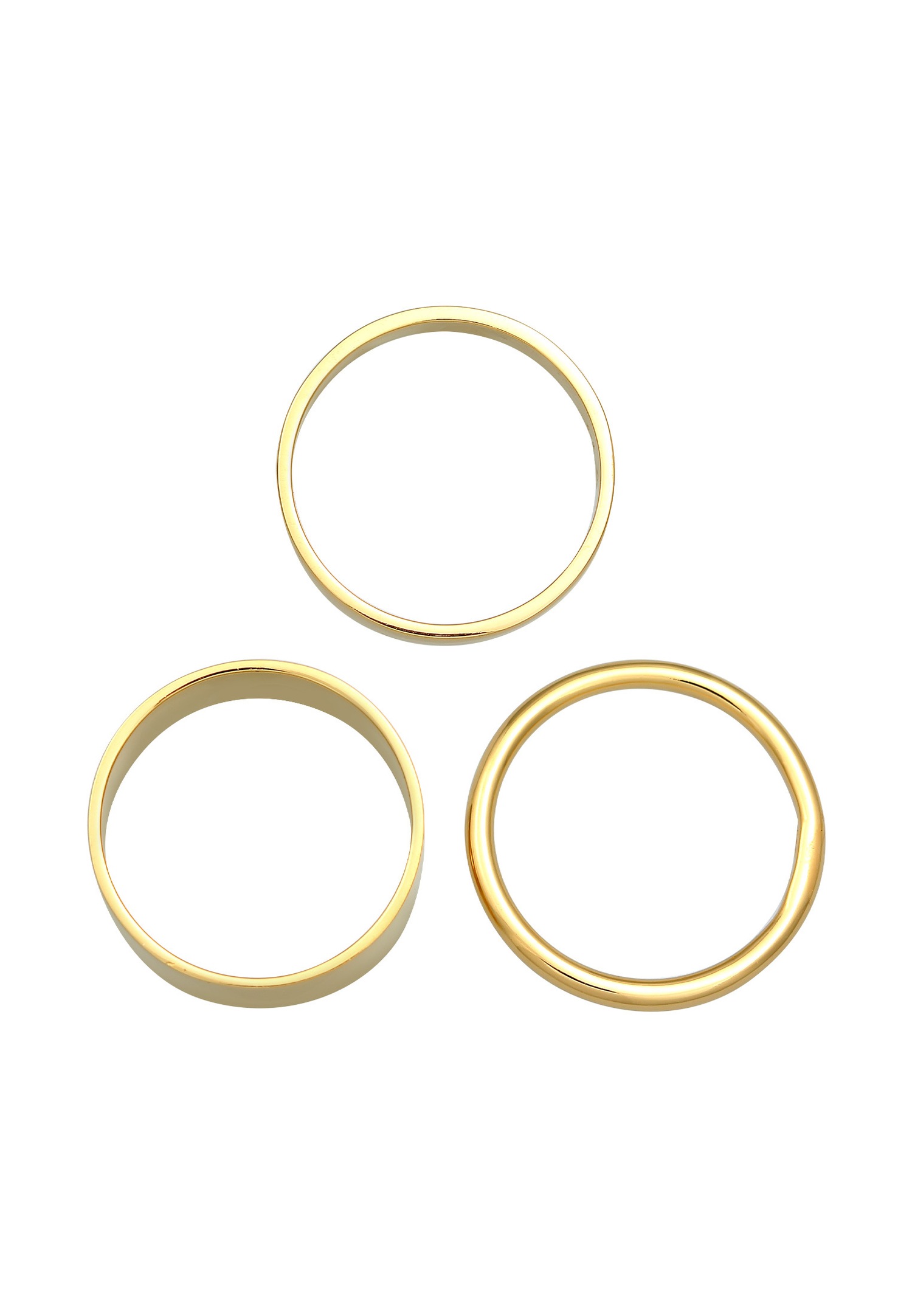 Conjunto de 3 anillos Elli para mujer en plata de ley 925 con baño de oro, ancho y estrecho.