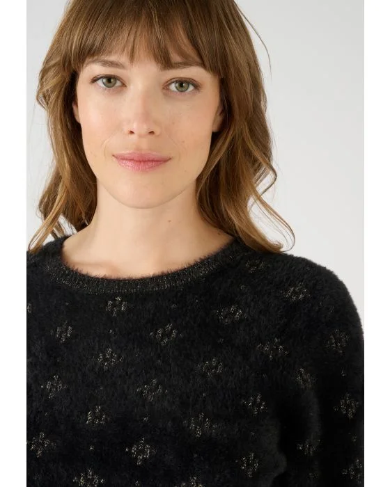 Pull jacquard en maille poilue