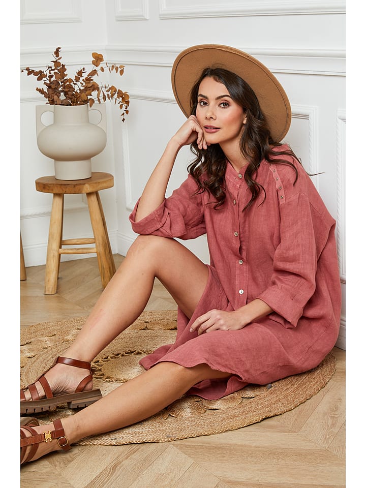 Joséfine Leinen-Kleid in Rostrot günstig kaufen