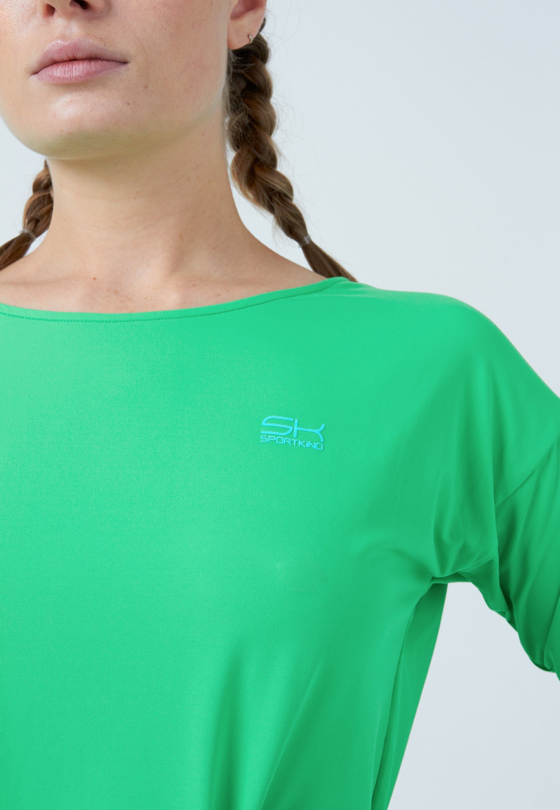 SPORTKIND Funktionsshirt Tennis 3/4 Loose Fit Shirt Mädchen & Damen grün