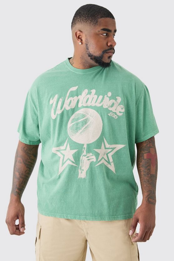 Plus grünes Worldwide Baseball T-Shirt