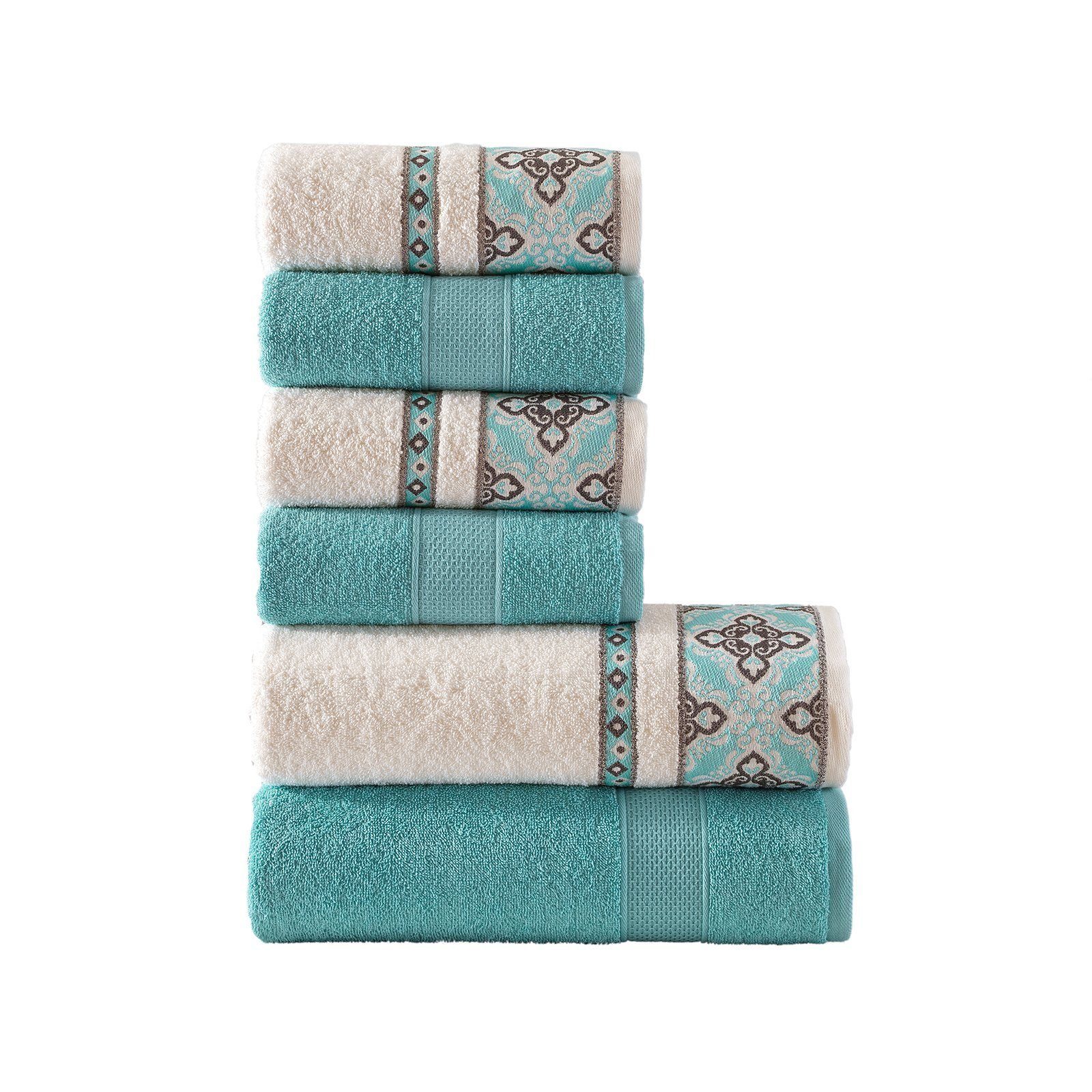 CLASS HOME COLLECTION Handtuch Set 6 TLG Frottee Set Handtuch Duschtuch 100% Baumwolle Jacquard Bordüre, (Set), Dekorative Bördüre