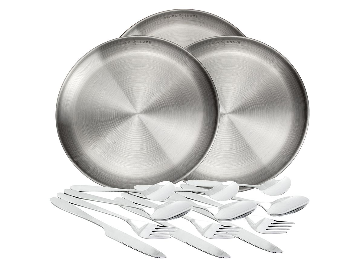 Black Snake 3-Personen Set flacher Teller und Essbesteck
