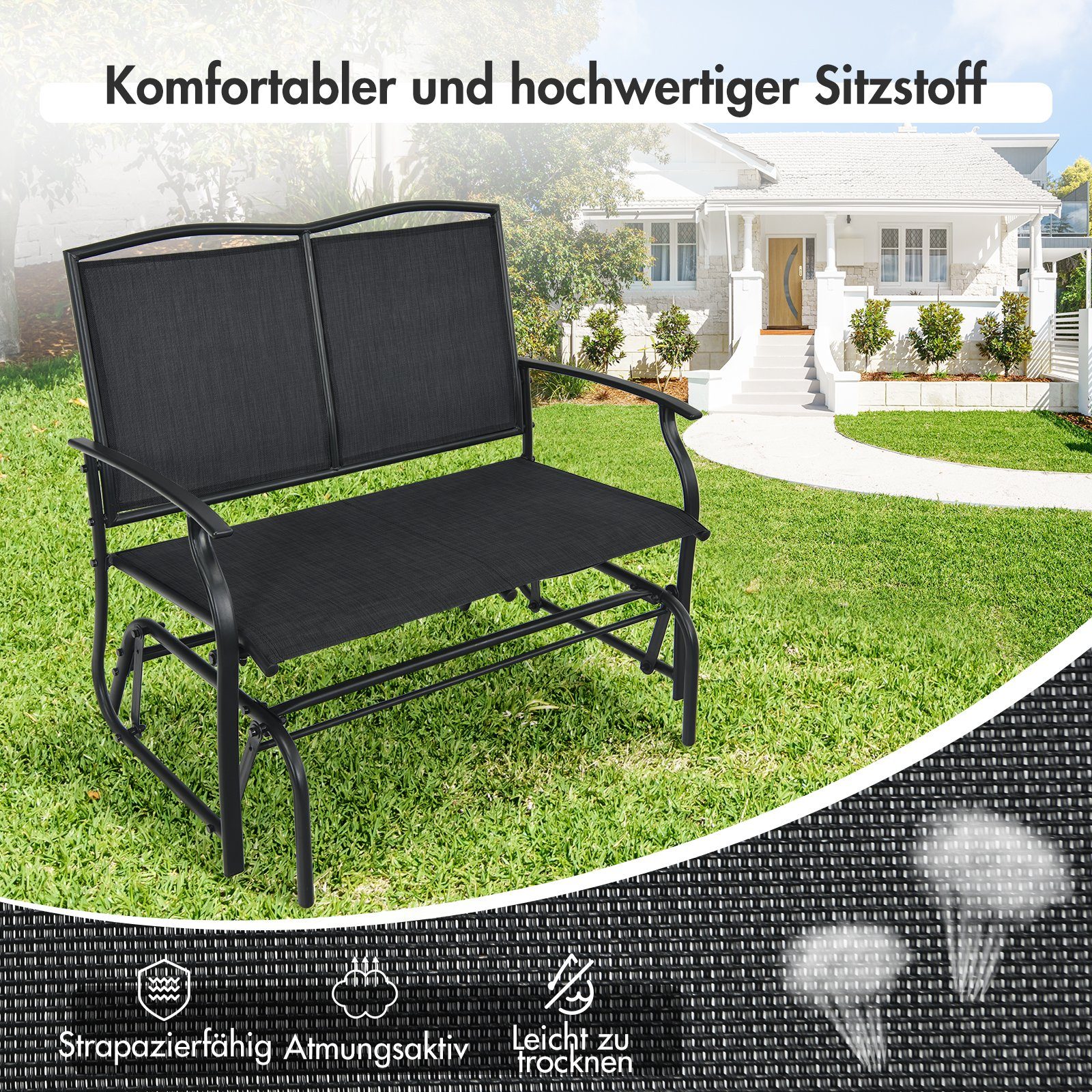 COSTWAY Gartenbank, 2-Sitzer Schaukelbank, bis 180kg, 105x71,5x93cm