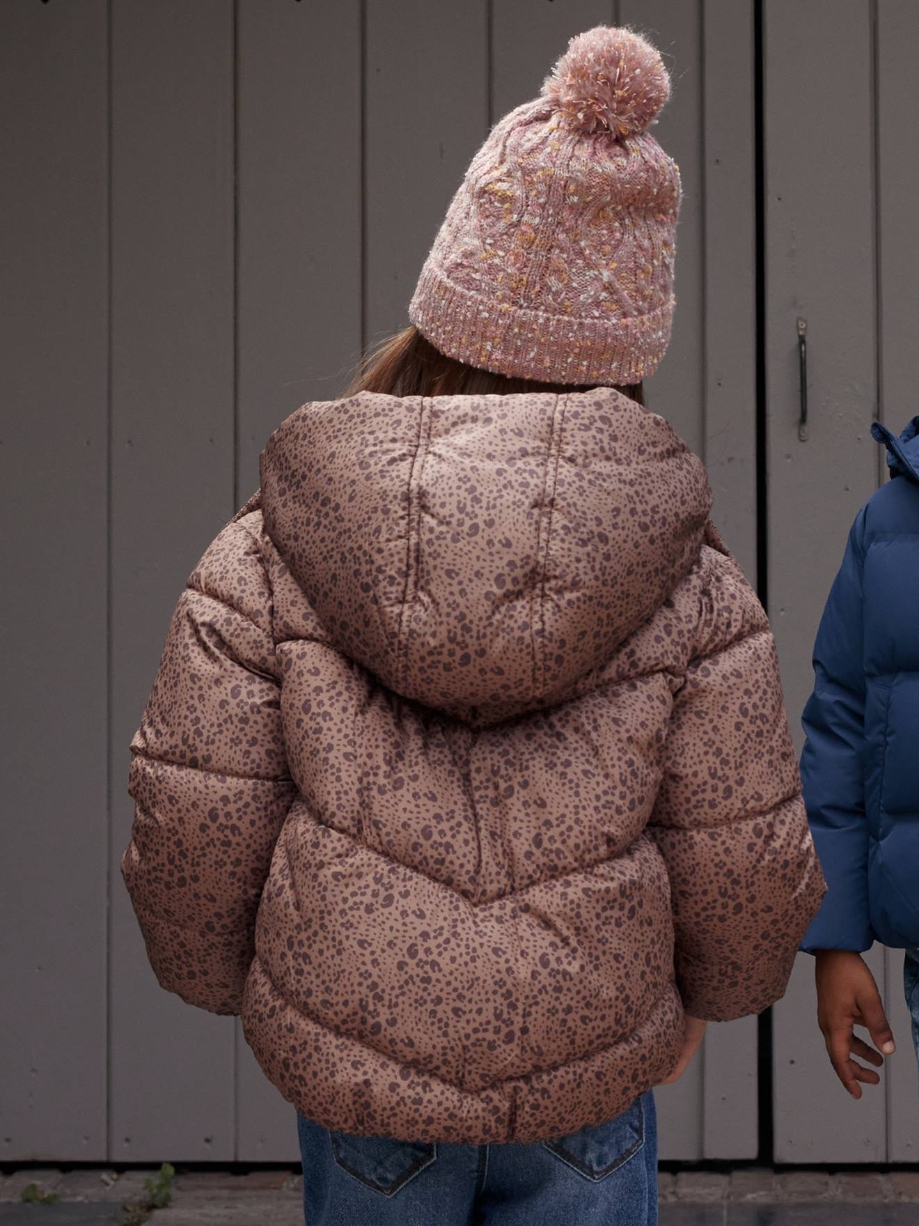 Doudoune à capuche imprimée doublée polaire fille marron imprimé