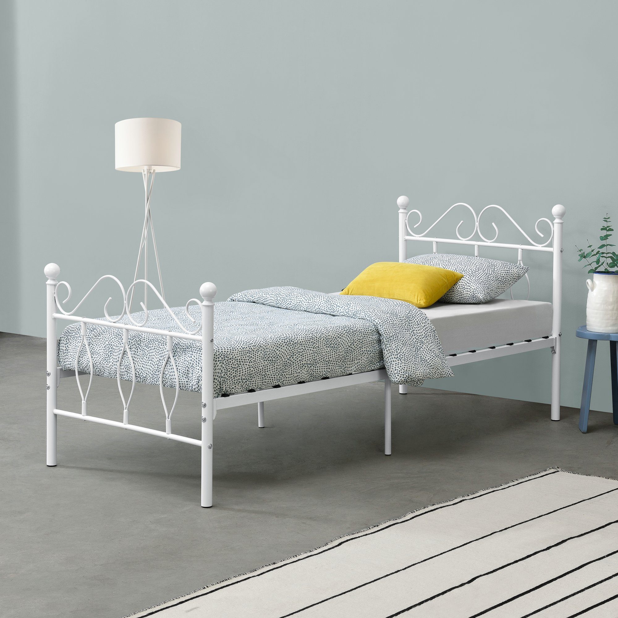 en.casa Metallbett, Apolda Gästebett mit Stahlramen 90x200 cm Weiß