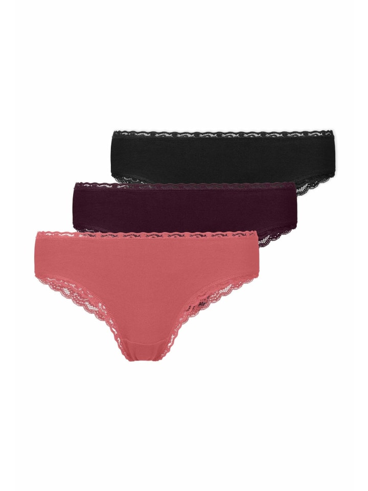SNOCKS Brazilian Slips mit Spitze aus Bio-Baumwolle 3 Stück in Mix (Mauve/Weinrot/Schwarz) günstig kaufen