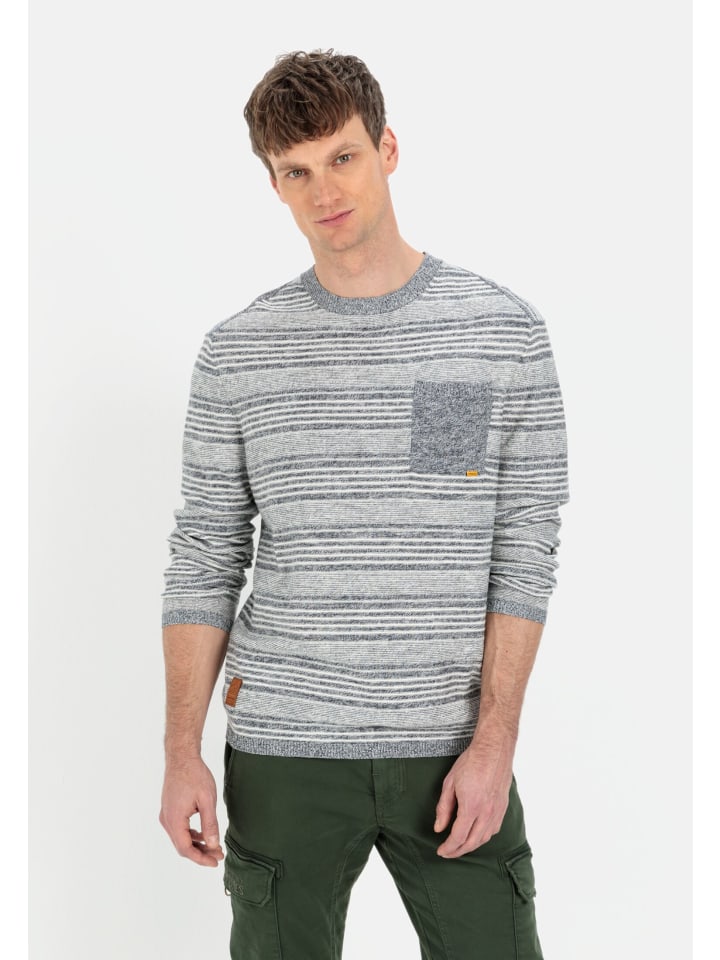 Camel Active Strickpullover im Streifenmuster in Blau-Grau günstig kaufen