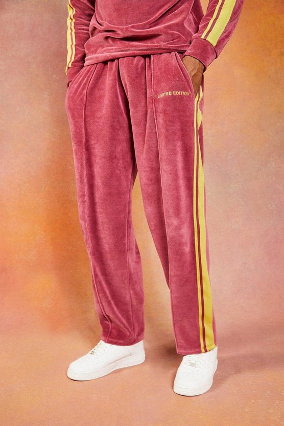 Velour Jogginghose mit weitem Bein und Streifen