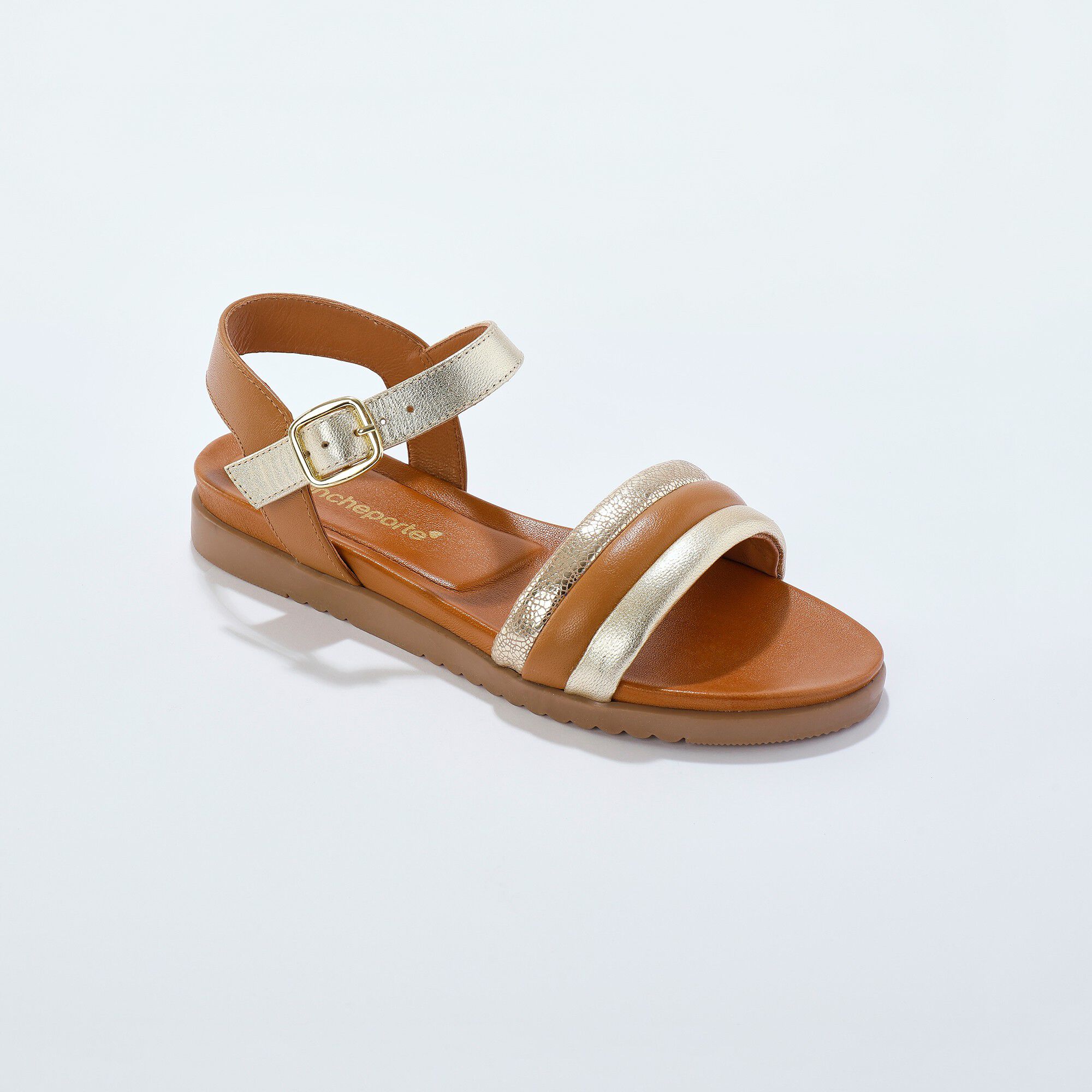 Sandales compensées en cuir fantaisie tricolore