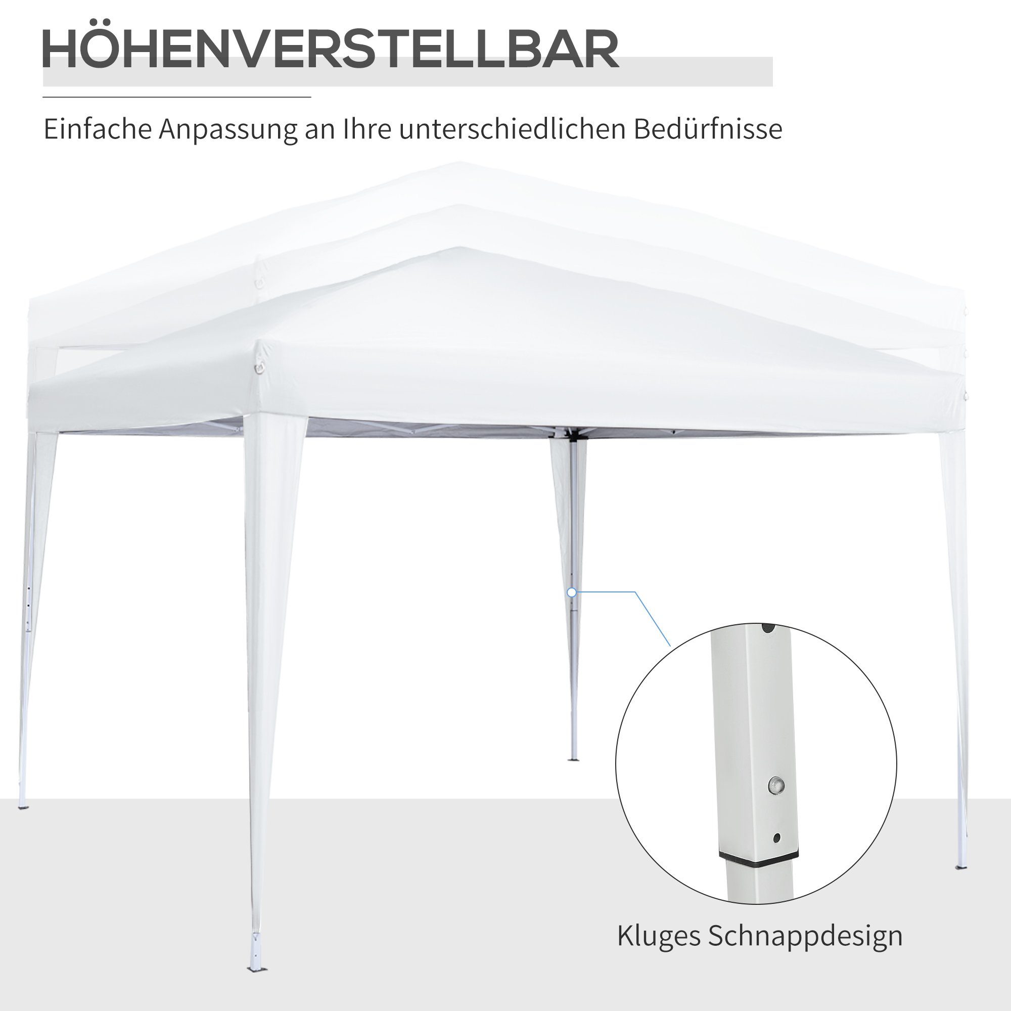 Outsunny Faltpavillon ca. 3 x 3 m Pavillon Partyzelt, Bierzelt mit 4 Seitenwänden, Fenster, mit 4 Seitenteilen, (Gartenzelt, Festzelt), für Garten, Terrasse, Stahl Oxford, Weiß
