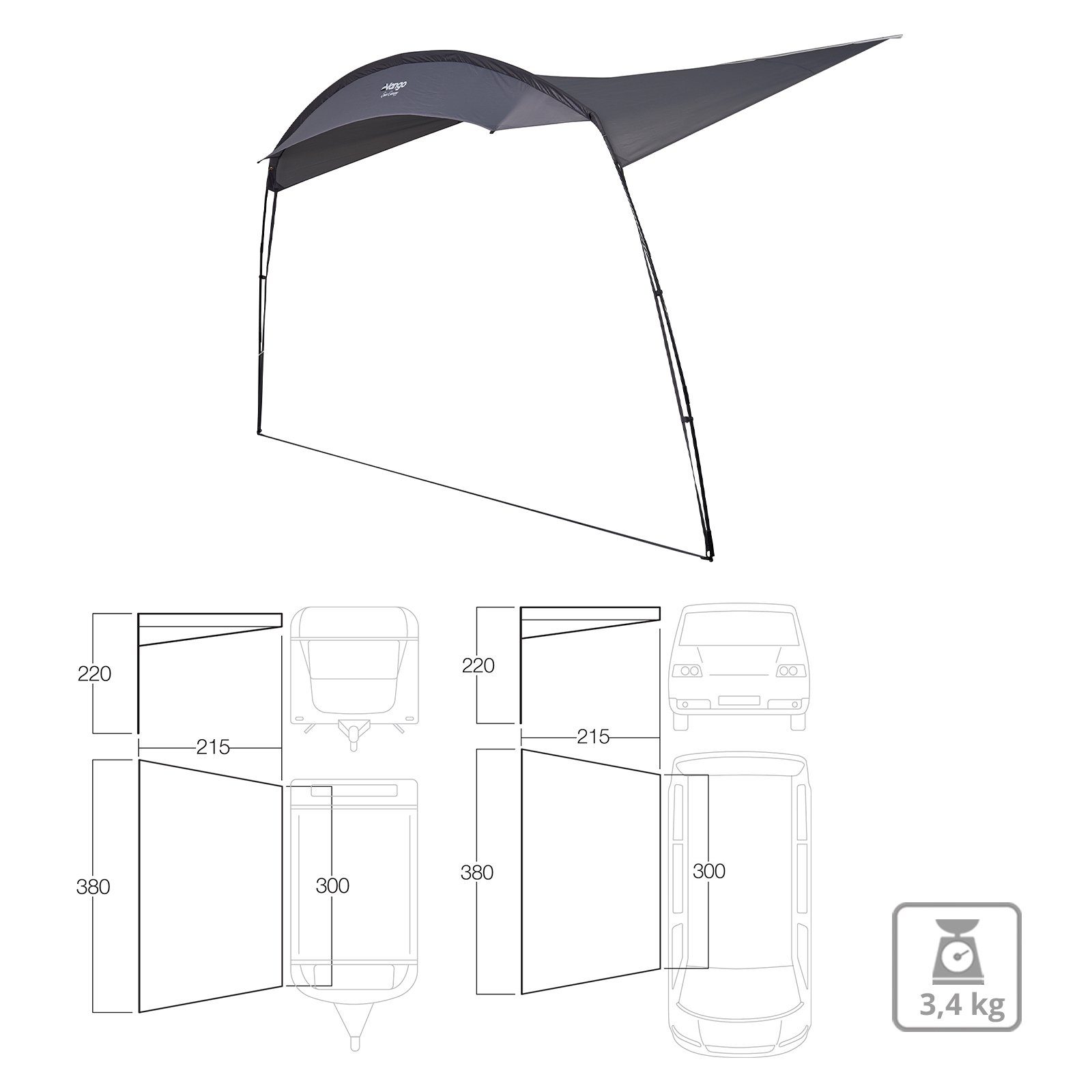 Vango Vorzelt Caravan Poled Sun Markise Wohnmobil, Van Bus Sonnensegel Vordach Keder 3 m