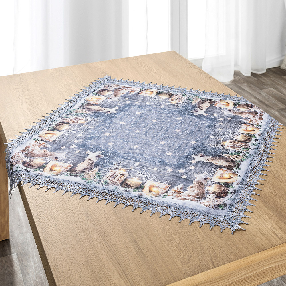Bella Casa Mitteldecke mit Spitze, ca. 80 x 80 cm - Winterlandschaft