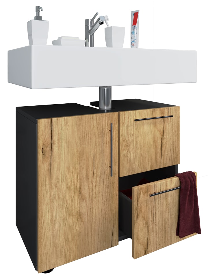 VCM  Holz Badmöbel Badunterschrank Flandu Schublade in Anthrazit / Honig-Eiche günstig kaufen onesize